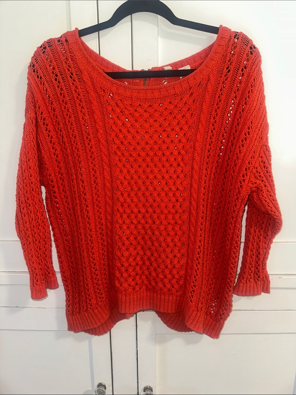 Women’s Open-Knit Orange-Red Sweater Moth/Anthropologie